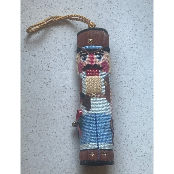 Petit Point Needlepoint Nutcracker Christmas Ornament 5.5" Tall W/O Loop Gift - Picture 1 of 7
